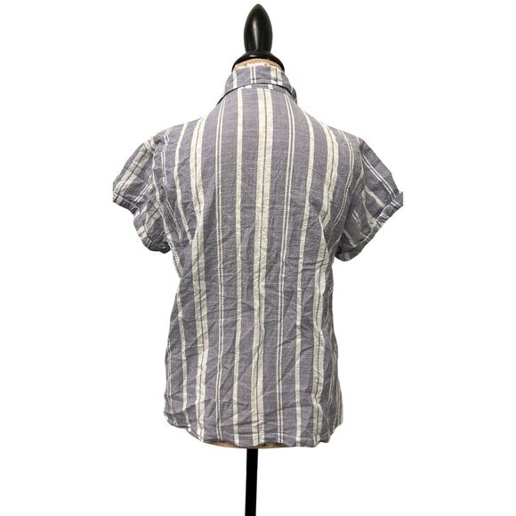 🪻 Eddie Bauer M Linen Blend Blue White Striped Button Shirt - Picture 3 of 4